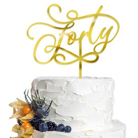 Dcokska - Decoración para tartas de cumpleaños de cuarenta años, acrílico con purpurina dorada de doble cara, decoración para tartas de cumpleaños de cuarenta años, para decoraciones de fiesta de 40 aniversario, suministros de decoración de fiesta de cen