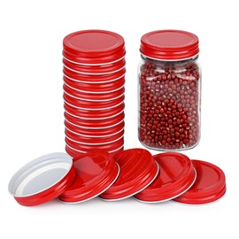 BSL® 48 Packs 2.75 Inch Mason Jar Lids Regular Mouth Leak Proof Secure Mason Storage Solid Caps Jars Lids，Leak Proof,Airtight,Silicone Seal,Seal Tinplate Metal Can Lids (Red，2.75 inch/70MM)