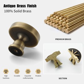 FLIRABBIT Black-Gold Brass Cabinet Knobs - Antique Brass Modern Carved Gold Handle Round Drawer Flower Pull Cupboard Kitchen Bathroom Closet Hardware (B Type, 2)