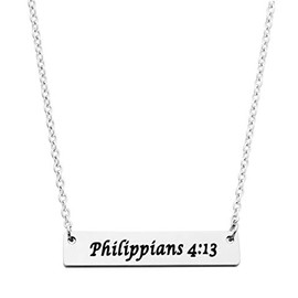 Beeshion Christian Bar Necklace Stainless Steel Bible Verse Prayer Charm Necklace Faith Religious Jewelry for Her (Philippians 4:13)