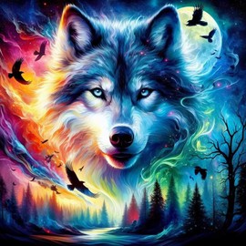 Lxmsja Diamond Art Wolf Kits Adults Beginners, 5D Aurora Diamond Painting Wolf Kits for Adults, DIY Full Drill Wolf Diamond Painting Embroidery Crystal Gem Art Kits Adults for Home Decor 30x40cm