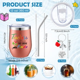 Nuanchu 12 Set Teacher Appreciation Gifts Teacher Tumbler and Keychains Stainless Steel Wine Tumbler with Lids and Straws for Teachers' Appreciation Week Christmas Gifts, 12 oz(Rose Gold,12 Set)