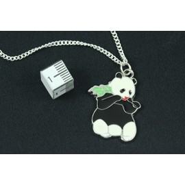 Miniblings Panda Panda Bear Necklace 45 cm Bear Children's Necklace Enamelled Bamboo Handmade Fashion Jewellery Link Chain Silver-Plated, Bamboo, metal, No Gemstone