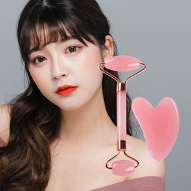 Pink face roller heart guasha set self massage / 핑크 페이스롤러 하트괄사 세트 셀프마사지
