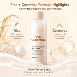 Rice Ceramide Glow Milky Toner, Facial Moisturizing Liquid for Glass Skin Niacinamide Brightening Essence, Milk Skin Barrier Nourishing Lotion, Dryness Care Glass Complexion, Radiant Dewy Glow