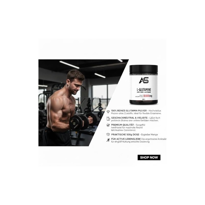 Premium Glutamine Powder [500g] - Pure - Tasteless + Additive-Free