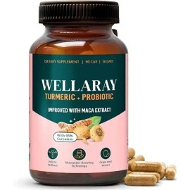 Wellaray Turmeric + Probiotic Supplement Capsules 90 Ct, Exp 09/26
