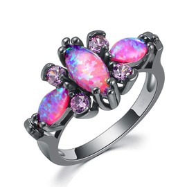 CiNily Black Gold Plated Purple Opal and Amethyst Ring for Women Ladies Big Gemstone Gothic Ring Jewelry Gift Size 12