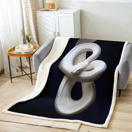Manfei Snake Bed Throws for Kids Boys Teens 3D White Snake Printed Flannel Fleece Blanket for Couch Sofa Wild Reptile Animal Throw Blanket Cozy Luxury Bed Blanket, Throw Size (50 x 60 Inches)