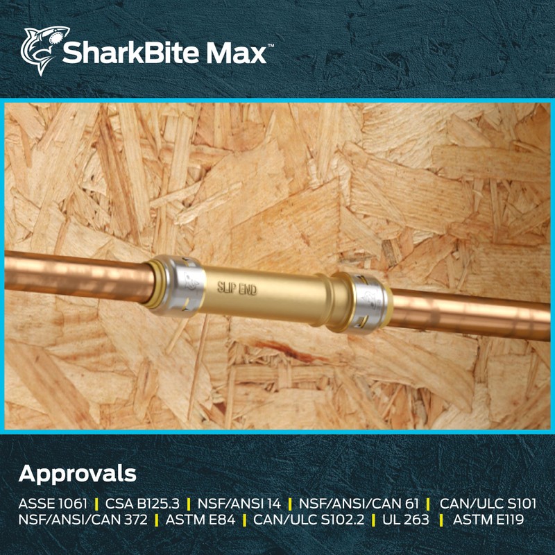 SharkBite Max 1/2 Inch Slip Coupling, Push to Connect Brass