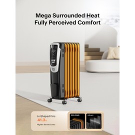 PELONIS Radiator Heater for indoor use Large Room with Remote, Thermostat & LED Display, Quiet Oil Filled Heater with 5 Temperature Settings, Overheat & Tip-Over Protection, Silver