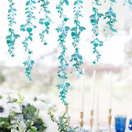 Cheerland Leaf Garlands Vines Teal Blue Decorations Spring Party Hanging Leaves Banner Backdrop Wall stcikers for Birthday Anniversary Wedding Tea Party Decoration Supplie