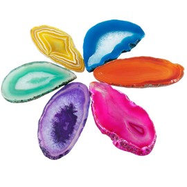 Mookaitedecor 12 Pieces Natural Geode Agate Disc Pendants for Jewellery Making Irregular Polished Top Drilled Cut Agate Plates, NA