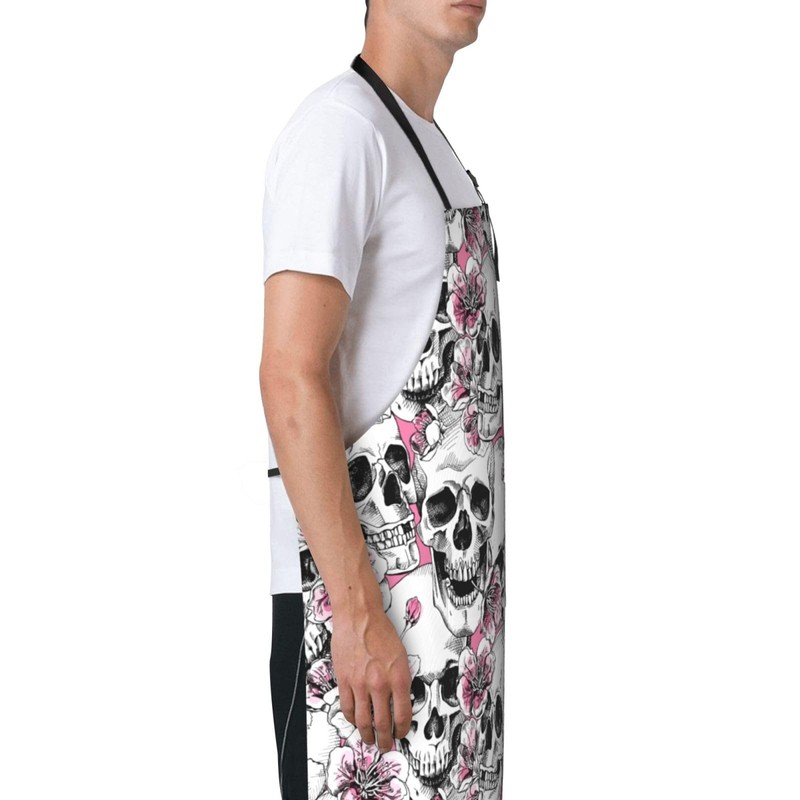 Fenmshairy Sugar Skull and Cherry Blossoms Waterproof Bib Apron with