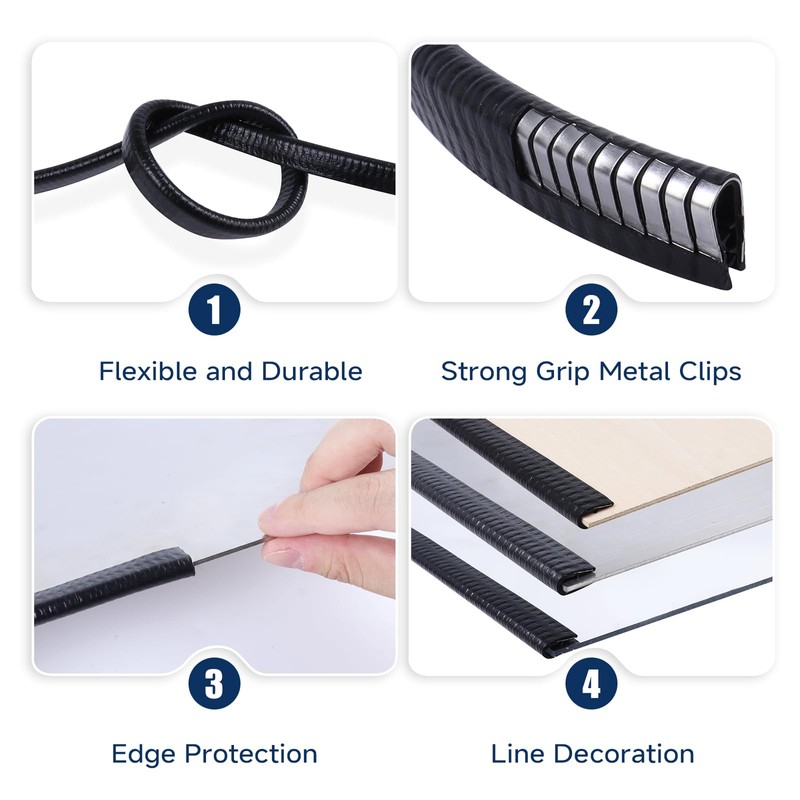 Rubber Edge Trim, U Channel Edge Trim with Metal Clips