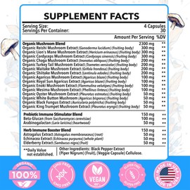Dmeisy 20 in 1 Organic Mushroom Supplement 120 Count Immune Support Energy Focus
