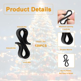 HexinYigjly 130pcs Black Plastic S-Hook Gutter Clips/Hooks - Outdoor Christmas Lights Hangers for Icicle String, Fairy & Roof Decorations