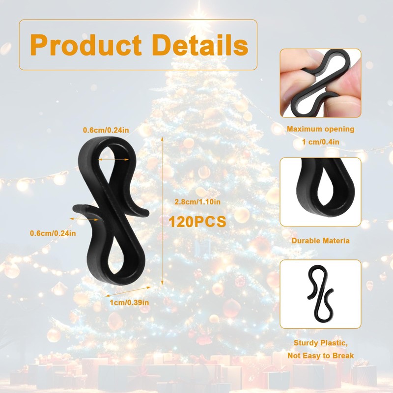 HexinYigjly 130pcs Black Plastic S-Hook Gutter Clips/Hooks - Outdoor Christmas