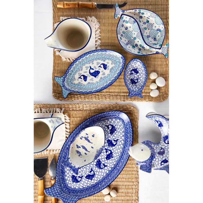 Blue Rose Polish Pottery Mosaic Beach Medium Fish Dish