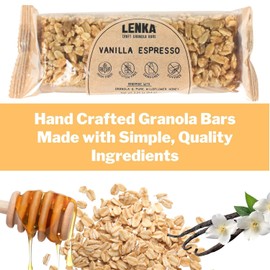 LENKA Handmade Craft Granola Bars - Vanilla Espresso Gluten Free High Fiber - Nutritious & Delicious Snack Bar - 12 Pack