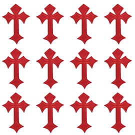 Morcheiong 12Pcs Cross Patches Iron On Cross Embroidered Applique Patch DIY Decor Patches for Clothes Jeans Hat Backpack（Red）