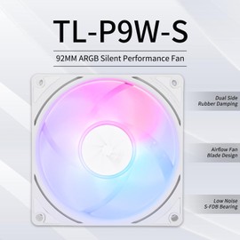 Thermalright TL-P9W-S CPU Fan, Computer Case ARGB Fan Quiet 4PIN PWM PC Cooling, High Performance 92mm Silent Cooler, 2200RPM Speed, CPU Cooling (White)