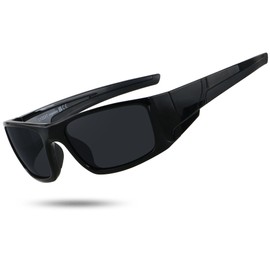 LYZOIT Polarized Sports Sunglasses for Men Women Wrap Around Unbreakable Frame Driving Fishing Cycling Running UV400 Protection Black