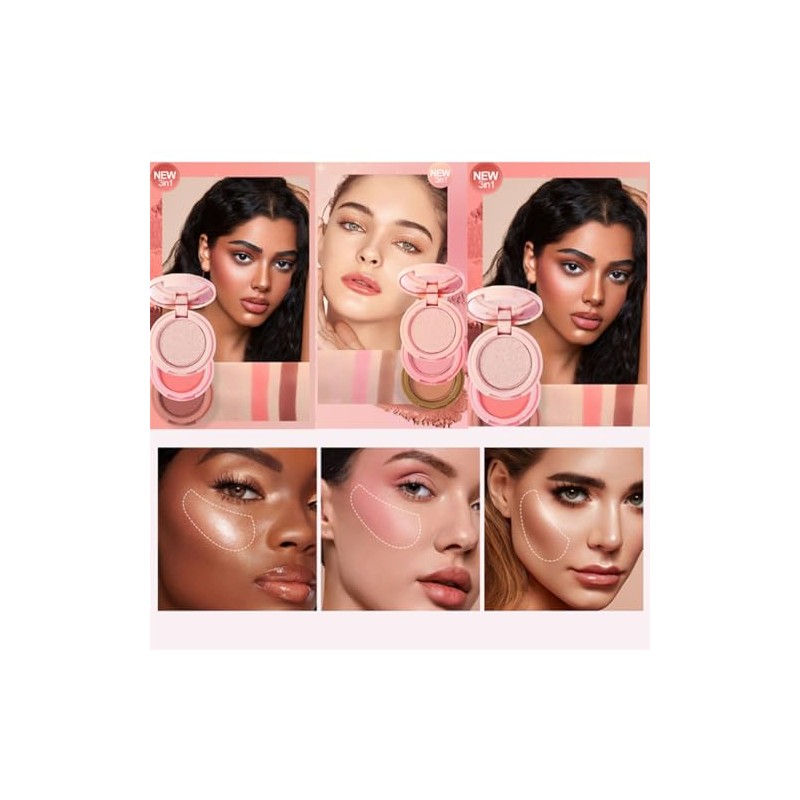 3-In-1 Makeup Palette, Powder Highlighters Makeup, Face Highlighter Palette, Highlighter