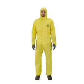 Ansell AlphaTec 2300 Model 132, Disposable Hooded Protective Suit, Chemical Protection Type 3/4/5, Waterproof Work Overall, Unisex Disposable Protective Clothing, Yellow, Size L (1 Item)