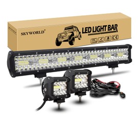 SKYWORLD LED Light Bar, 20 inch 420W Spot Flood Combo Off Road Work Lights Driving Lamp + 2 x 60W 4 inch LED Pods Fog Lights with Wiring Harness Kit for Truck Tractor 4x4 4WD Car ATV UTV SUV 12V 24V
