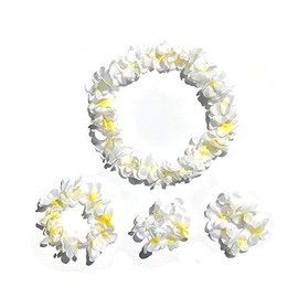 LITTLE FEATHER White Jumbo Large Leis for Tropical Hawaiian Luau Flower Headband Bracelets Party Favors