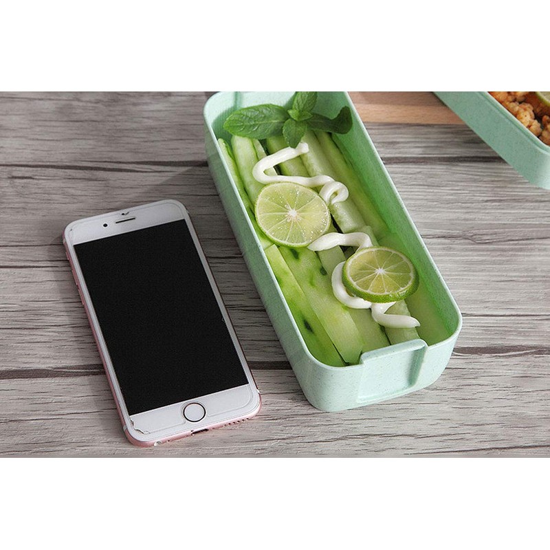 Eco-Friendly Compact Bento Lunch Box Set with Spoon, 3-in-1 Compartment