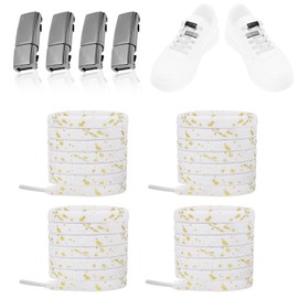 LT Easiyl No Tie Elastic Shoelaces Magnetic Buckle & Shoelaces Tieless Lazy Laces fit Sneakers Canvas Boots for Cycling Walking, 2pair Gunmetal Grey Buckle + 2pair White Shoelace, Multisize