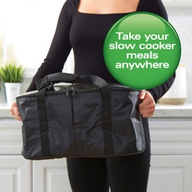 Hamilton Beach Portable Slow Cooker Travel Bag, Insulated Carrier Case for 4, 5, 6, 7 & 8 Quart Crock, Internal Mesh Net Holds Pot in Place, Compatible with Other Brands, Black (33002)