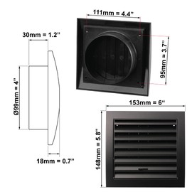Ø 100mm / 4 inch Air Vent Cover - Adjustable Ventilation Grille with Flyscreen - ABS Plastic Anthracite