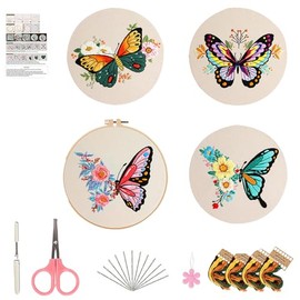 Kit de Bordado, 4 Piezas Punto de Cruz para Principiantes con Patrón de Flores, Bastidor, Hilos, Agujas, Instrucciones para Costura Manual