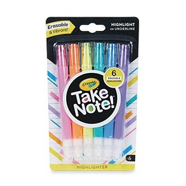Crayola Take Note Erasable Highlighters, Cool School Supplies, Chisel Tip Markers, 6 Count, Pack of 6
