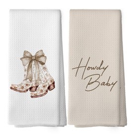XPH Western Coquette Bow Kitchen Dish Towels Set of 2, Trendy Rodeo Cowgirl Gifts for Girly Women, Preppy Howdy Cowboy Boot Hand Towels Kitchen Bathroom Tea Towels Decorations, 16x39inch