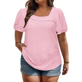 Women's Plus Size Tops Casual Trendy Tees Asymmetrical Square Neck Shirts Light Pink 4X