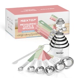 Nextop 14-Piece Stainless Steel Measuring Cups and Measuring Spoons Set with All Stackable Sizes and Leveler for Dry Ingredients, Complete Set for Kitchen & Baking Measuring Tools (Peach Set)