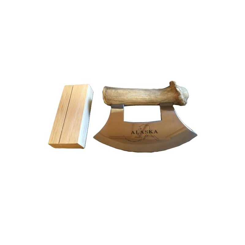 Alaskan Cultured Antler Ulu Knife and Stand