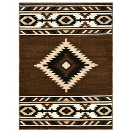 YHSF South West Native American Area Rug - Easy Clean, Thick, Soft, Durable Native Tribal American Indian Inspired Rug for Bedroom/Living Room/Hallways and More - Mocha, 5 Feet x 7 Feet
