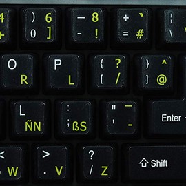 Dvorak Programmer Keyboard Labels Layout ON Transparent Background with Blue, Orange OR Yellow Lettering (Yellow)