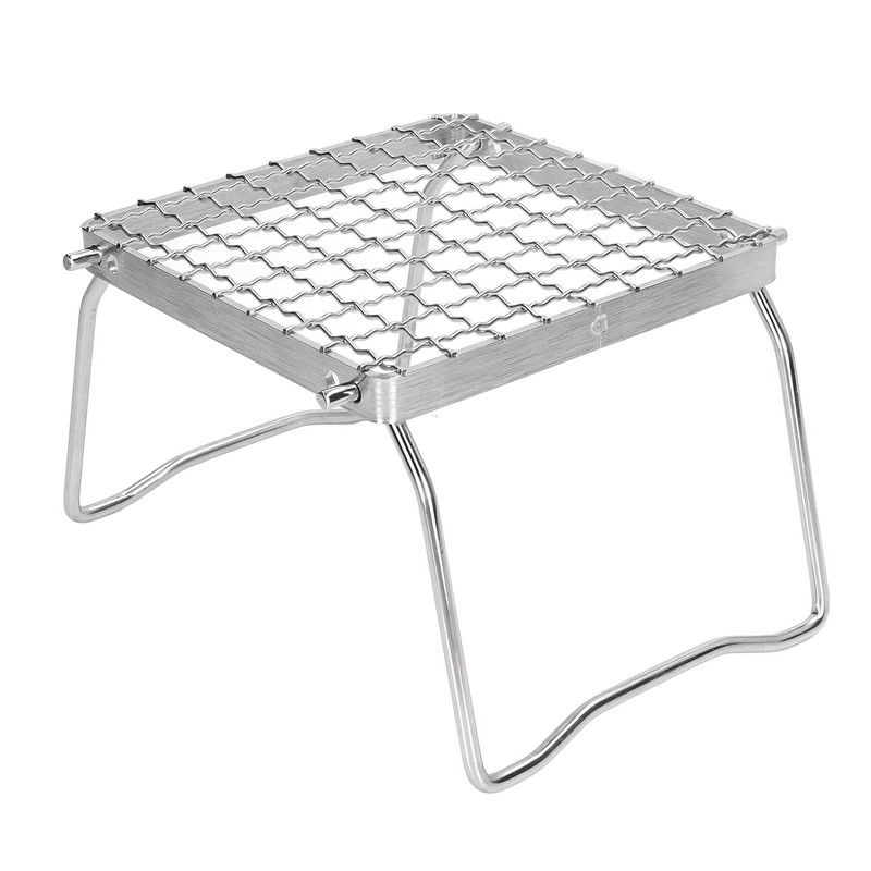 Portable Campfire Grill Silver Mini Folding Grill Rack Stainless Steel