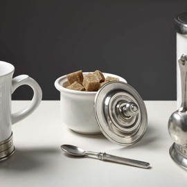 COSI TABELLINI COSI TABELLINI White Ceramic Pewter Sugar Pot Height 3.5 inches (8.8 cm) Diameter 3.7 inches (9.5 cm)