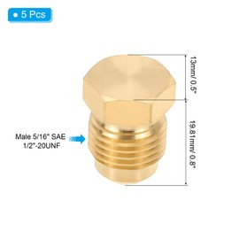 PATIKIL 5/16" Tube OD Brass Flared Plug, 2 Pack 45 Degree SAE Seal Tube Fitting Hex Pipe Fittings for Refrigeration Gas Hydraulic