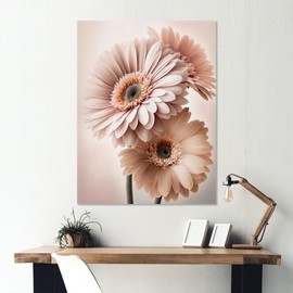 DesignQ Daisy Wall Art, Light Pink Gerbera Daisy Blooms I, gerbera Large Wall art decor, Pink Traditional Canvas wall art, 12x20 inches