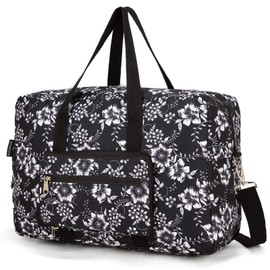 EXYANGEE Foldable Travel Duffel Bag, Medium Women's Weekender and Overnight bag carry on Luggage bag for Women（Hope Floral）