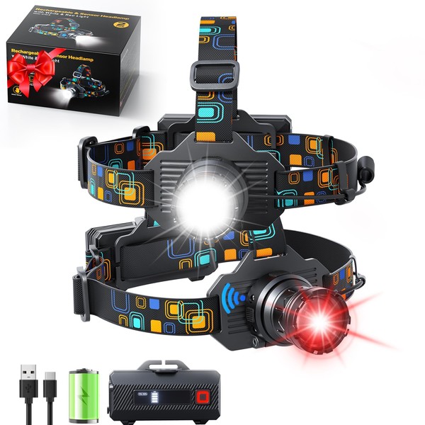 Headlamp Rechargeable, 2 PCS Bright LED Head Lamp with White
