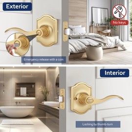 Bonpoly 4 Pack Brass Door Knobs, Interior Privacy Door Knob with Lock